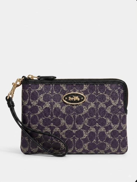 Coach Handbags - Coach Corner Zip Wristlet Signature Canvas Purple Gold Horse & Carriage